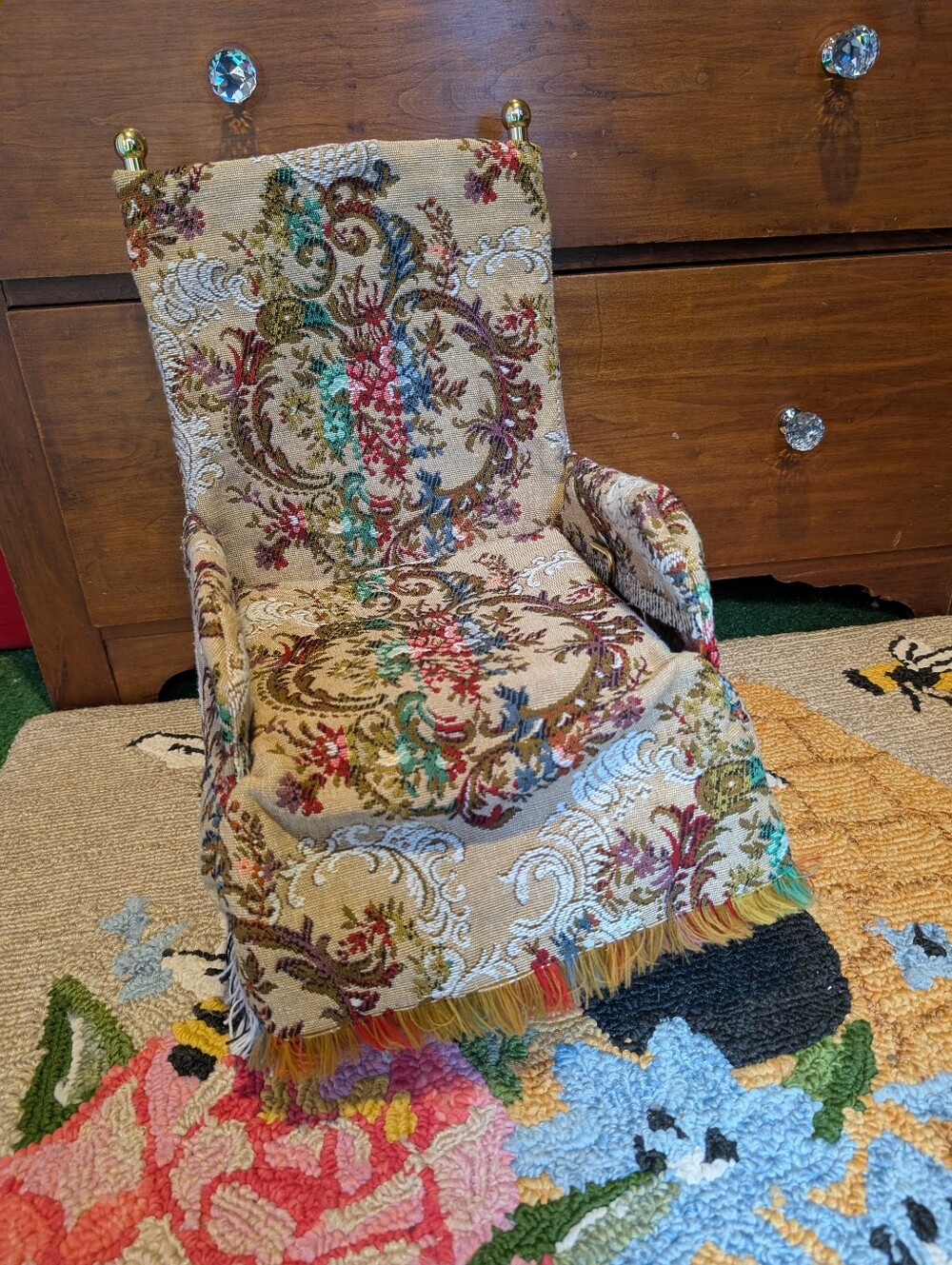 Vintage Brass Metal Small Doll Rocking Chair Brass Rocking Chair & Slipcover